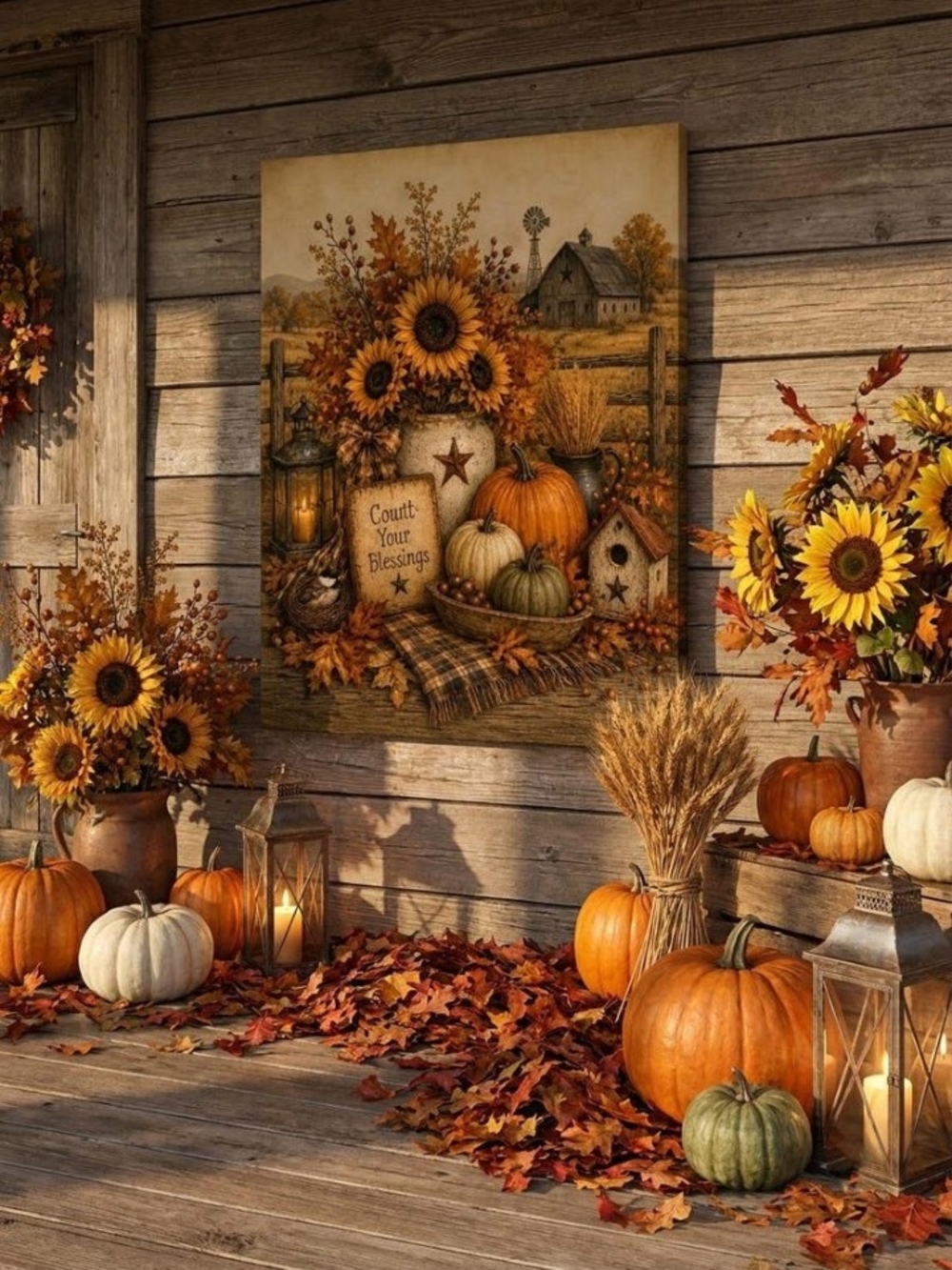 Autumn Harvest Sunflower Wall Art - Rustic Fall Decor 8x10 Print